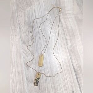 Express Shiny Gold-tone Double Strand Bar/Plate/Tags Pendant 20" Necklace VTG